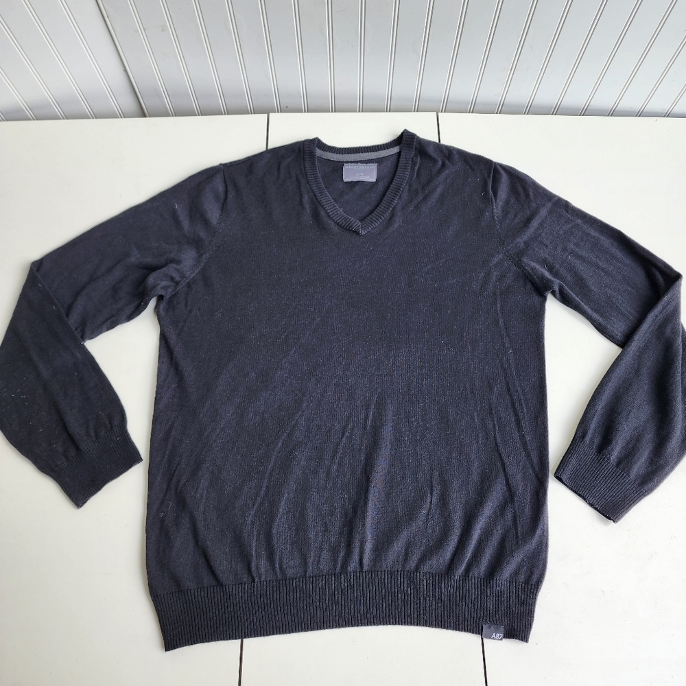 Aeropostale Men's Sweater Long Sleeve Logo Black V-Neck Cotton Sz XL M6
